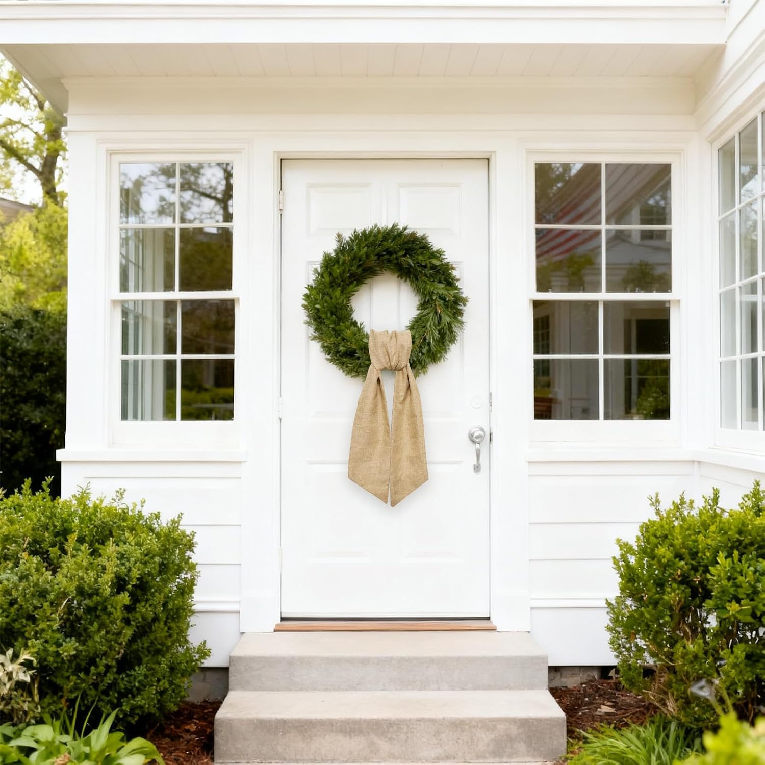 Christmas Wreath Sash for Front Door, Natural Burlap Ribbon Sash Xmas Wedding Wreath Accessories for Thanksgiving New Year Decorations