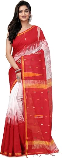 Anchol Saree Women's Traditional Bengal Cotton Silk Ikkat Soft Handwork Saree
