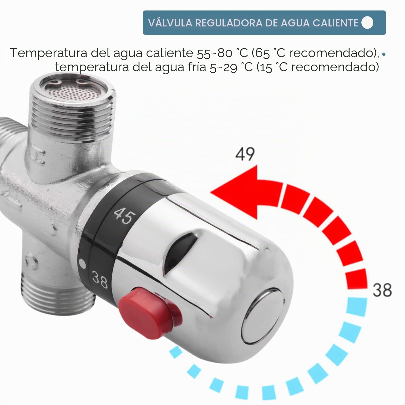 Jevina Válvula de mezcla termostática de 3 vías en cobre macizo, 3/4 Solar Agua Caliente Preparador de Agua Termostato Regula Válvula