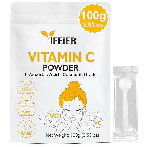 iFEiER Polvo de vitamina C para la cara  3.53 oz (3.53 onzas) polvo de suero puro de vitamina C de grado cosmético para la piel  Polvo de ácido