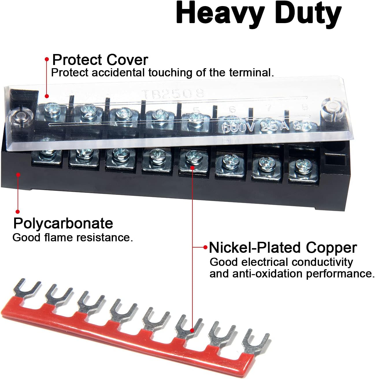 MILAPEAK Terminal Block and Strip - 6 Sets 8/10/12 Positions 600V 25A Dual Row Wire Screw Terminal Strip Block with Cover + 400V 25A Pre-Insulated Terminals Barrier Strips Jumpers (Black & Red)