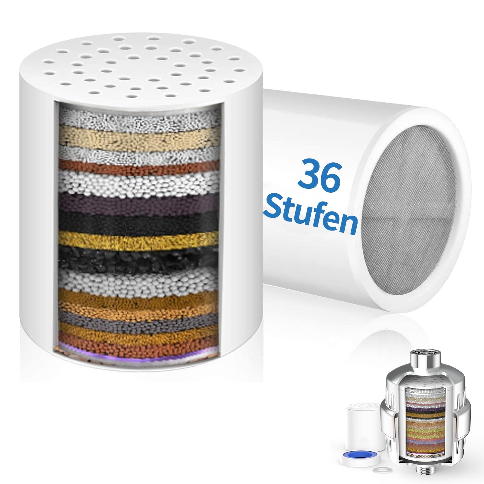 Raheem 2 Stück 36 Stufen Duschfilter Universal Ersatzpatronem Shower Filter for Hard Water Entfernt Chlor, Schwermetalle, Kalk, Gerüche für Haut und Haar gesund Hohe Leistung Dusche Filterpatrone
