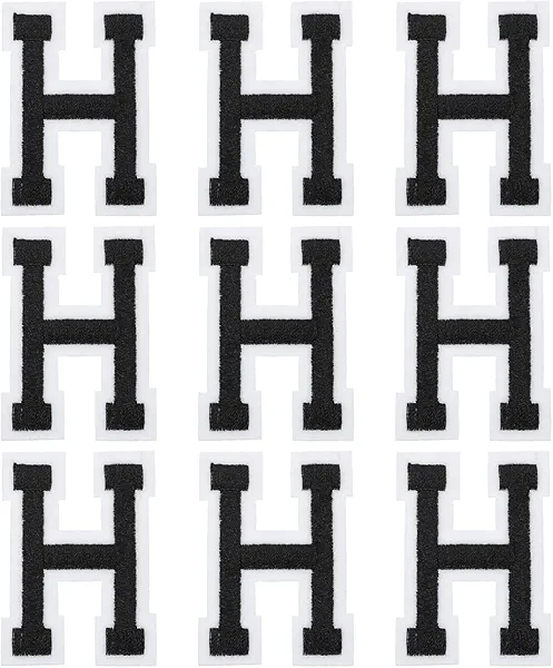 MECCANIXITY Letters H Patches Black Iron-On Letters H Patch Sew Sew Embroidered Applique Patches 4.7cm/1.85 Inch Hot Melt Adhesive Process for Clothing Repair Backpack Jean,Pack of 9
