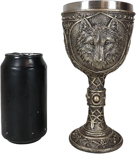 Miniatura 7 de Ebros Gift Tótem Spirit Wolf Grey Timberwolf Head - Copa de vino de cristal de cáliz para fiesta con acabado de bronce sintético