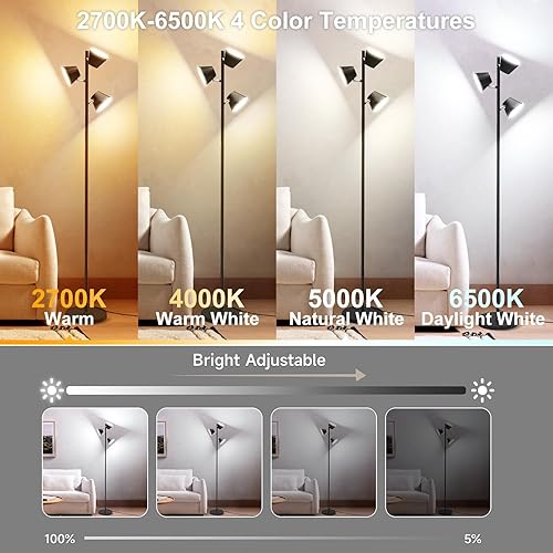 Miniatura 4 de Lámpara de pie LED súper brillante de 42 W, 4500 lúmenes, para vivir en Roma, con control remoto y táctil, 4 temperaturas de color, regulables