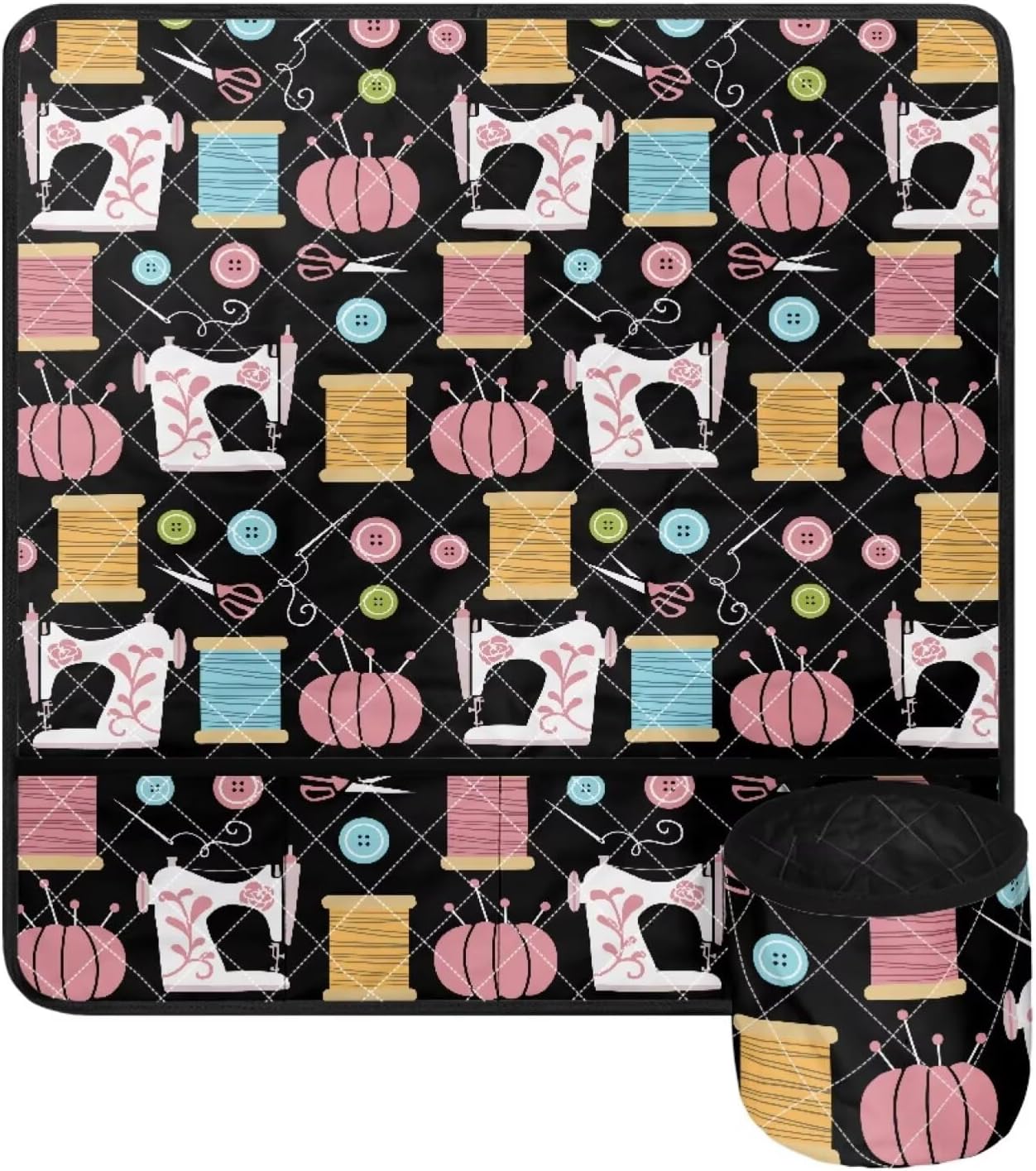 UNICEU Cartoon Sewing Machine Mat Pad Organizer for Sewing Machine Accessories Sewing Machine Pad with Pockets