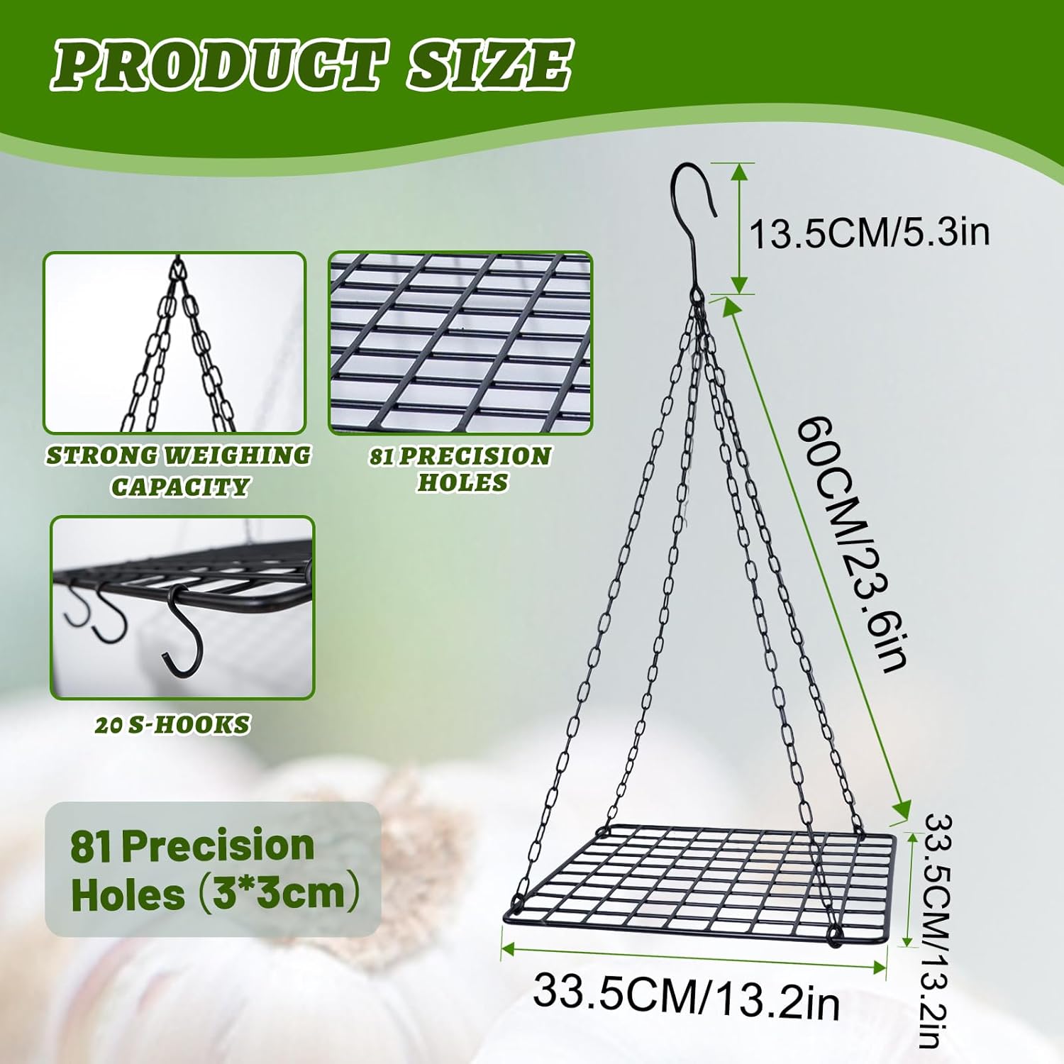 Tnstbiee Nordic Black Iron Garlic & Herb Drying Rack–Space-Saving 81-Hole Metal Dryer for Flower, Onions, and Grass–Rust-Resistant Hanging Organizer for Indoor & Outdoor Use–Ideal for Home Gardeners