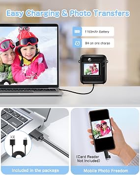 Instant Print Camera for Kids, Dual-Lens Selfie Digital Camera with Print Paper & 32GB Card(Black)