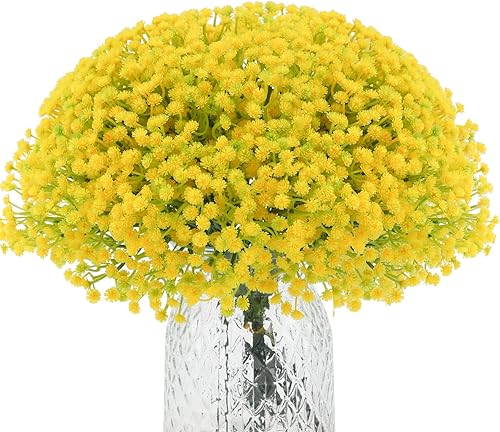 Pertivery 12 piezas de flores artificiales de aliento de bebé, gypsophila moradas, flores de tacto real para boda, fiesta, hogar, baño, decoración