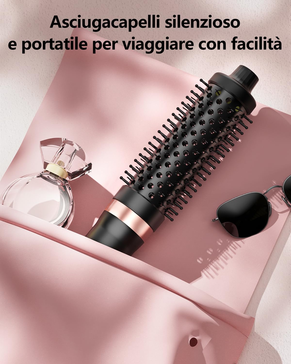 Spazzola termica, spazzola termica Blowout Boost ionica, rende i capelli lisci e lucenti, 5 livelli di temperatura, delicato sui capelli, doppia tensione, spina europea, Sakura rosa