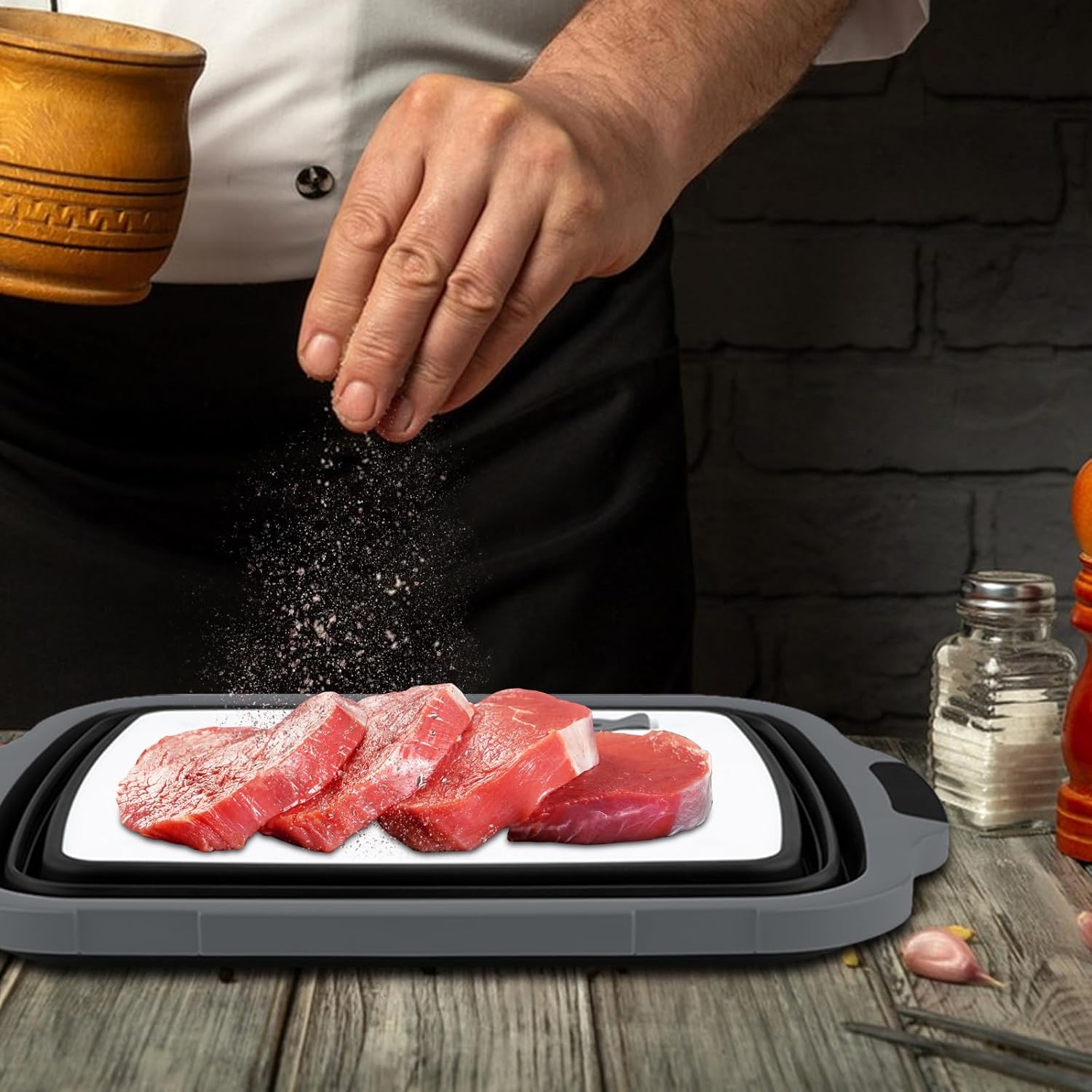 2-Pack XL Collapsible BBQ Prep Tub with Lid (4.22 Gal / 16L)-Foldable Cutting Board Basin, Camping Sink & Food Storage Bin, Multipurpose Dish Tub for Meat, Fruit, Vegetables-Black