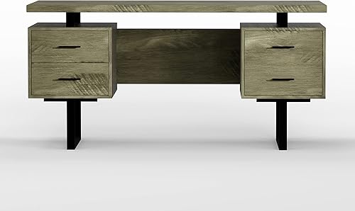 Miniatura 10 de Mariposa - Escritorio para computadora de oficina en casa de 60 pulgadas, parte superior marrón recuperada, cuerpo marrón recuperado, metal negro,