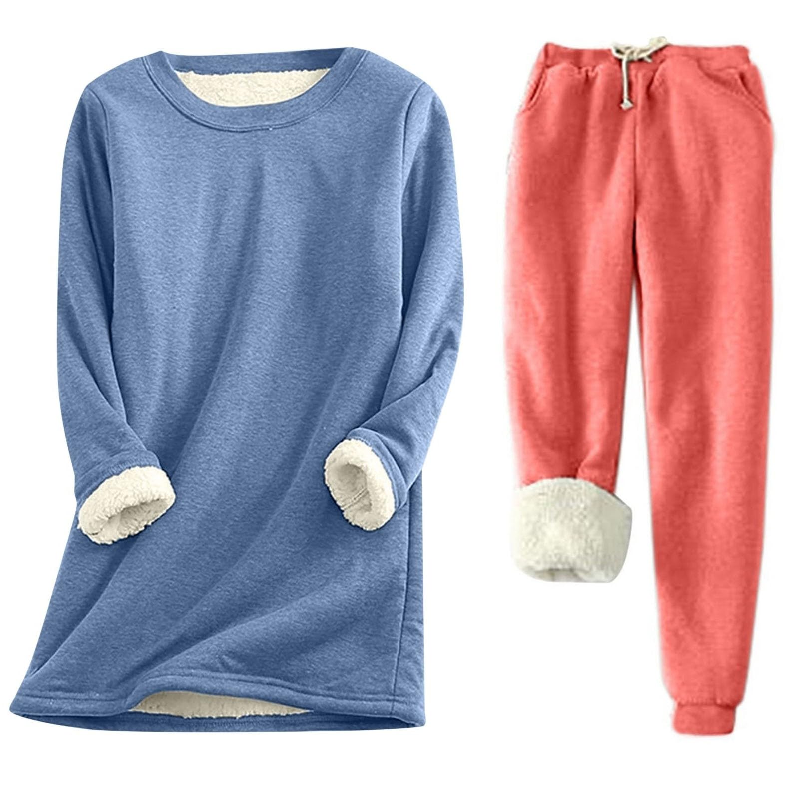 Pijama de forro polar para mujer, traje de casa acogedor, térmico, cálido, traje de forro polar, mullido de felpa, traje de chándal de dos piezas, ropa de dormir de manga larga, juego de
