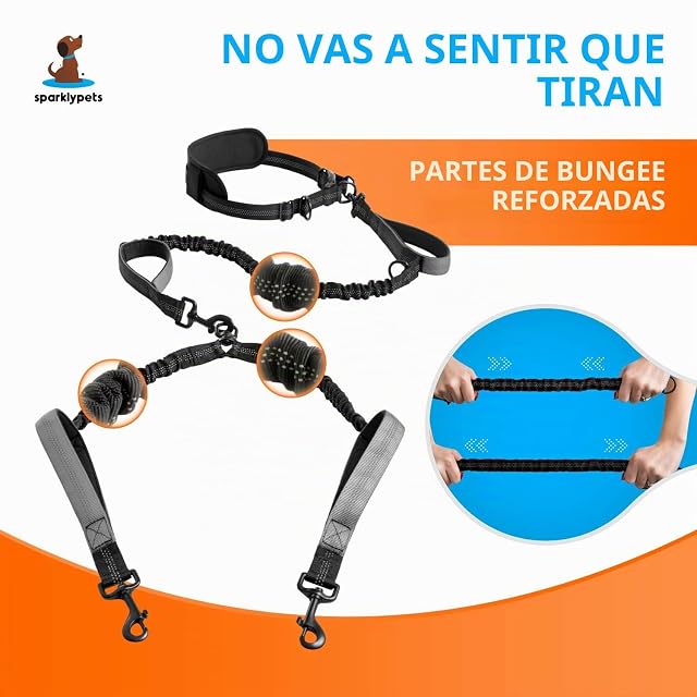 Foto 4 de 8 de SparklyPets - Correa Doble Manos Libres para Perros de Raza Mediana y Grande, arnés Profesional con Costuras…