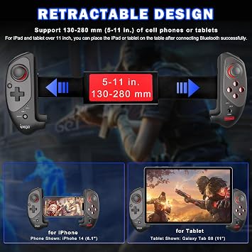 Megadream Wireless Mobile Controller for iPad, Tablet (11), iPhone 16/15/14/13, Android Gamepad for Galaxy Z Fold4, Galaxy Z Flip4, Galaxy S23 S22 21Ultra, PC - MFi Certified - Call of Duty - Genshin Impact, Black