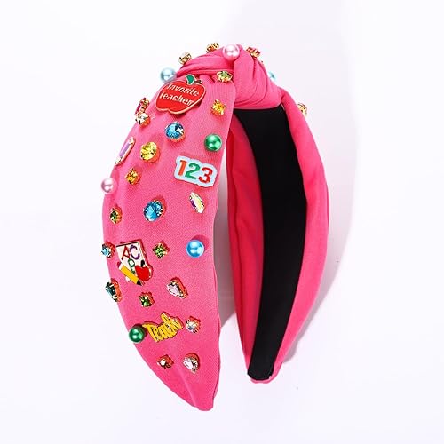 Vista 35 de Diadema para profesora, diadema anudada con perlas de cristal para mujer, lindo libro, para enseñar, adornado con nudo superior, regalos