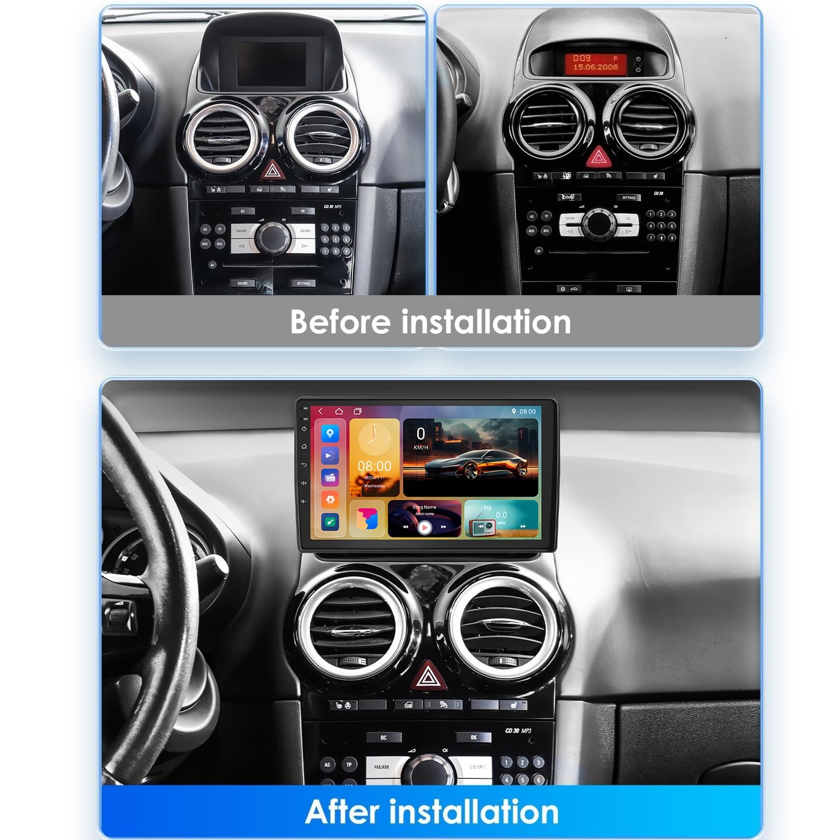 Autoradio per OPEL CORSA D 2007-2012,Android 15 Car Radio 9 pollici IPS Schermo tattile con wireless CarPlay Android Auto Bluetooth WIFI GPS FM RDS Comandi al Volante(A1 1G+32G)