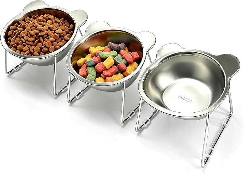 Pote Elevado Inclinado a 15° em Aço Inoxidável para Gatos e Cães Pequenos Generic, Pacote com 3