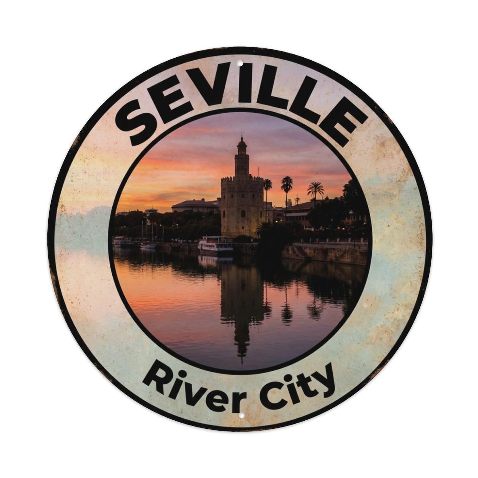 Vintage Travel Seville Spain Memento Metal Tin Sign