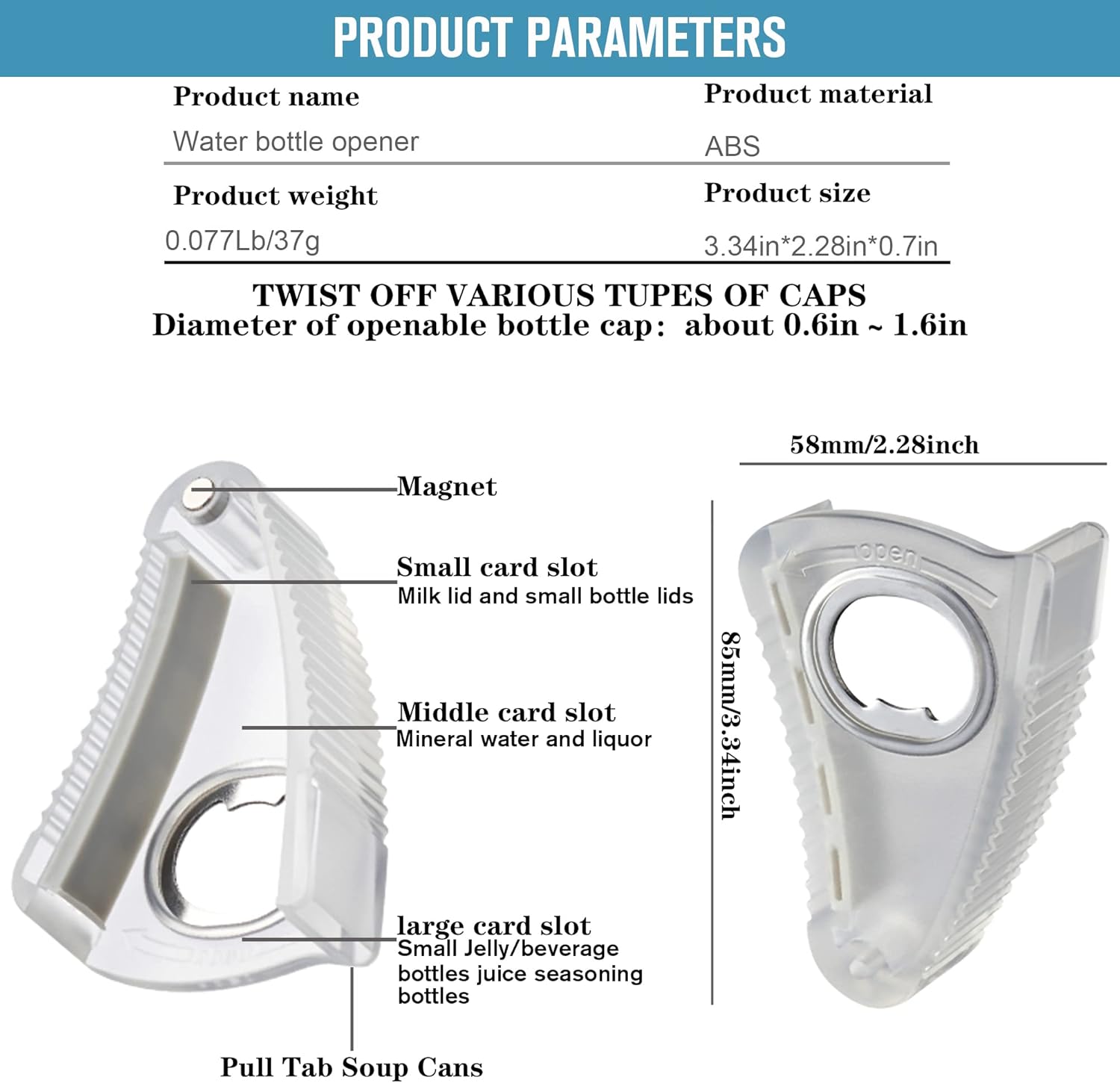 2-Pack Water Bottle Opener Twist Off Caps,Stick to Fridge with Magnetic,Soda Bottle Lid Opener,Beer Bottle Openers,Pull Tab Soup Cans for Weak Hands, Seniors with Arthritis, Elderly (Transparent): Home & Kitchen