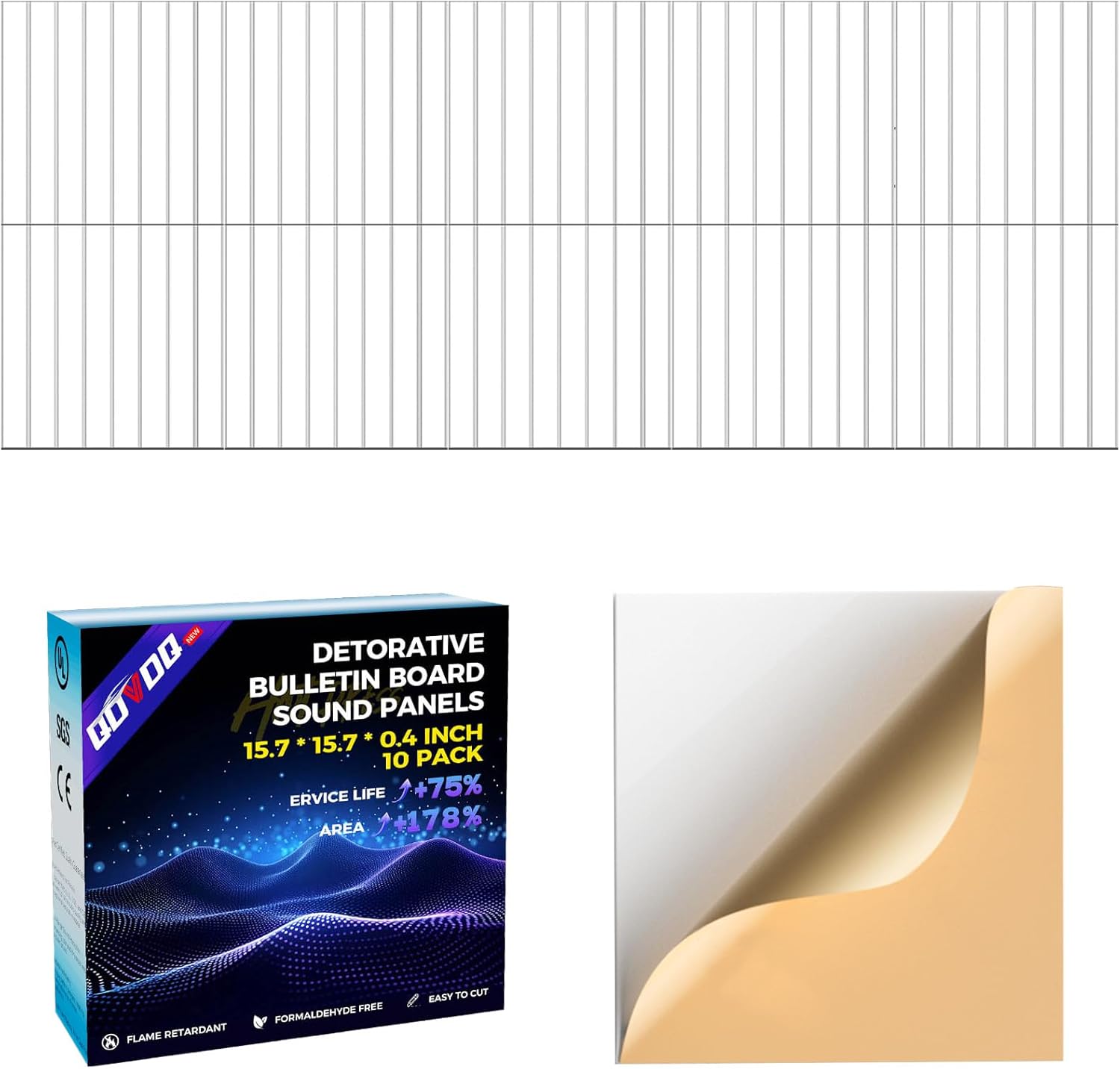 10Pack Large Self-Adhesive Soundproof Wall Panels, 15.7 x 15.7 x 0.4in Sound Proof Foam Panels for Walls, 0.9lb/ft3 High Density,Acoustic Panels, Sound Dampening Panels White