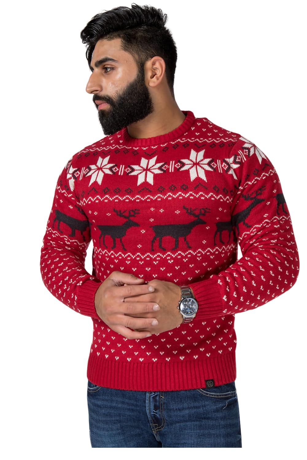 J5fashion Men's Red Nordic Stag Reindeer Festive Christmas Boys Xmas Jumper (Uk, Alpha, Xxl, Regular, Regular, )