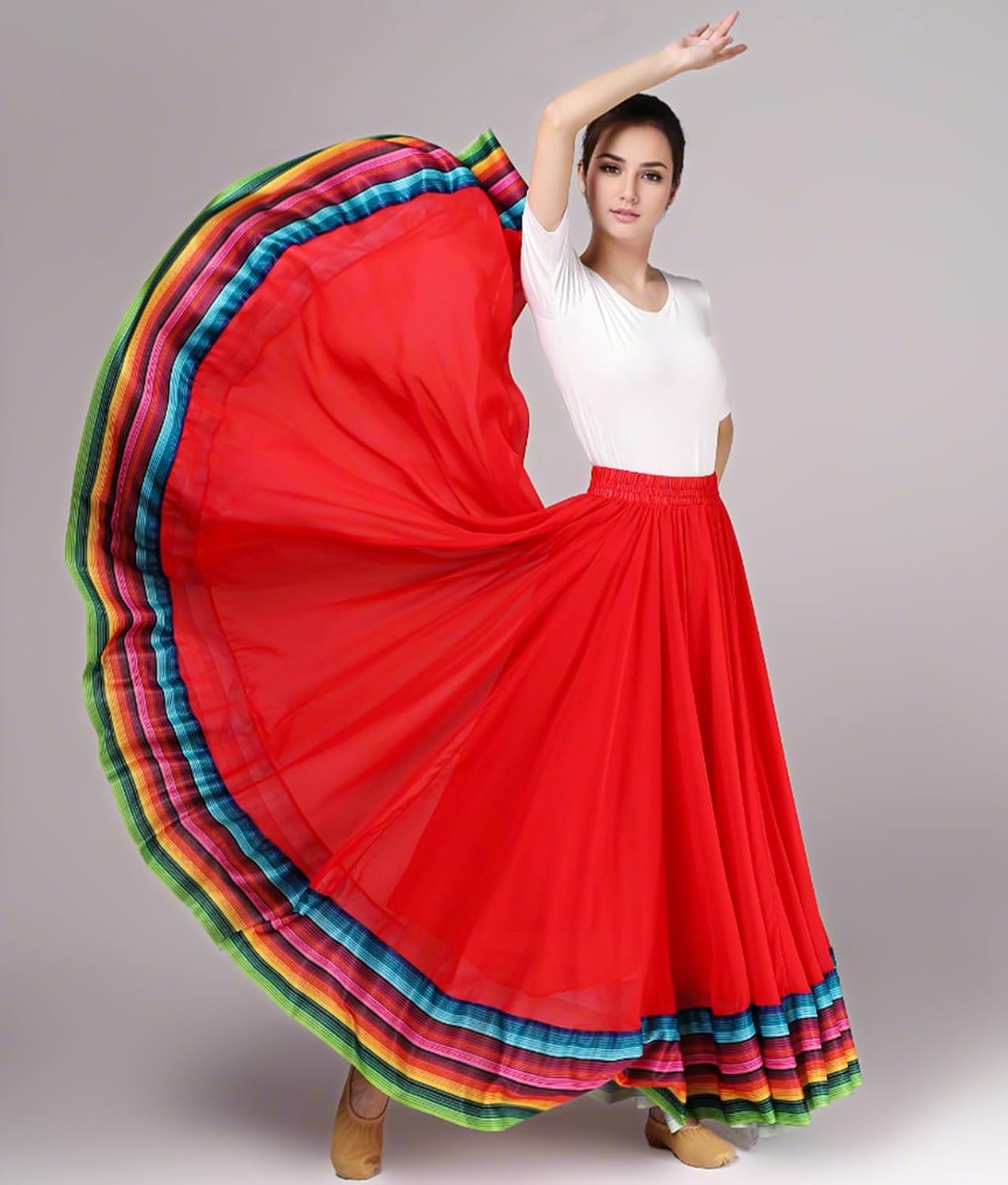 Women's Lyrical Dance Skirt - Chiffon Swing Long Skirt for Mexican & Flamenco Dance