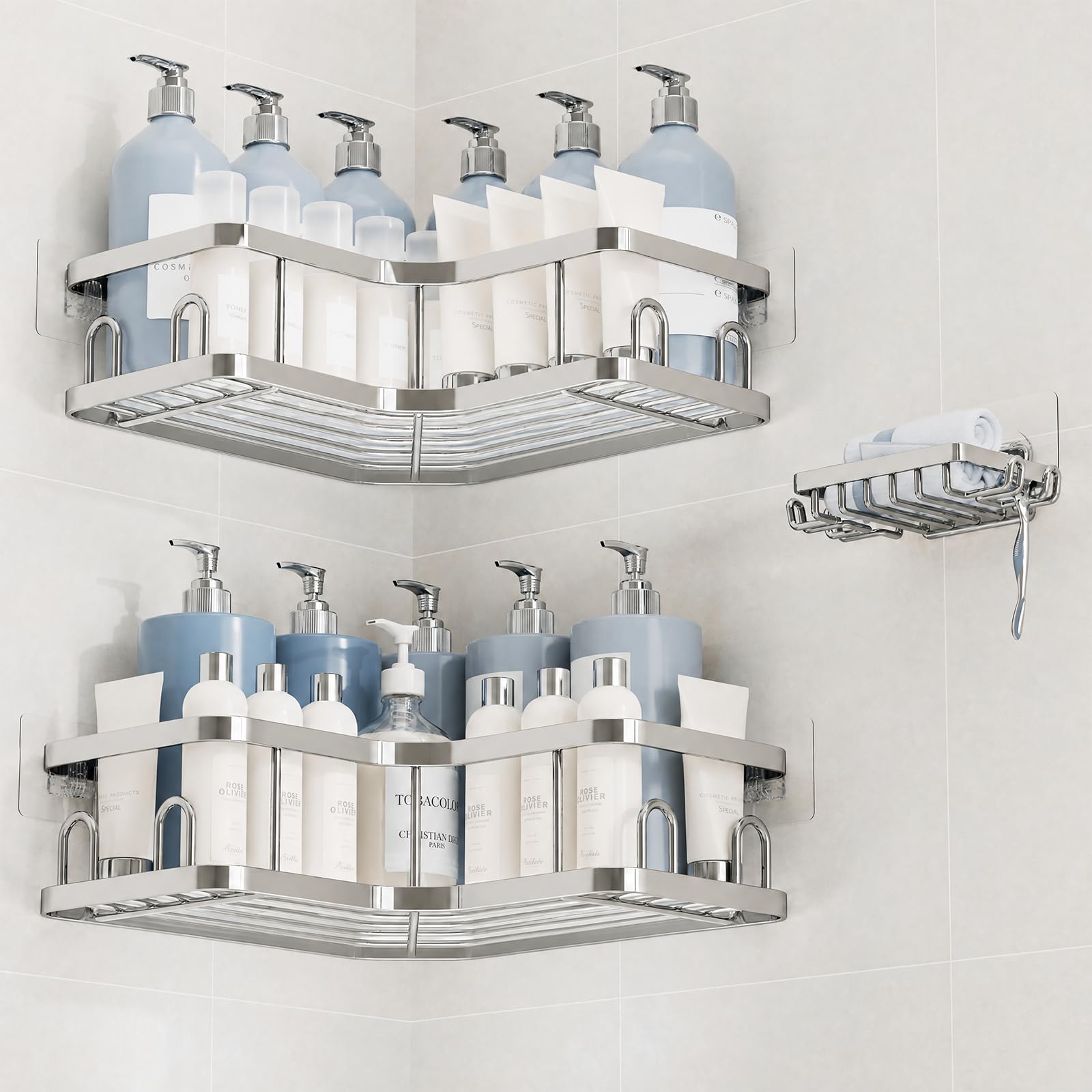 Photo 1 of Veken Corner Shower Caddy 3-Pack - Silver