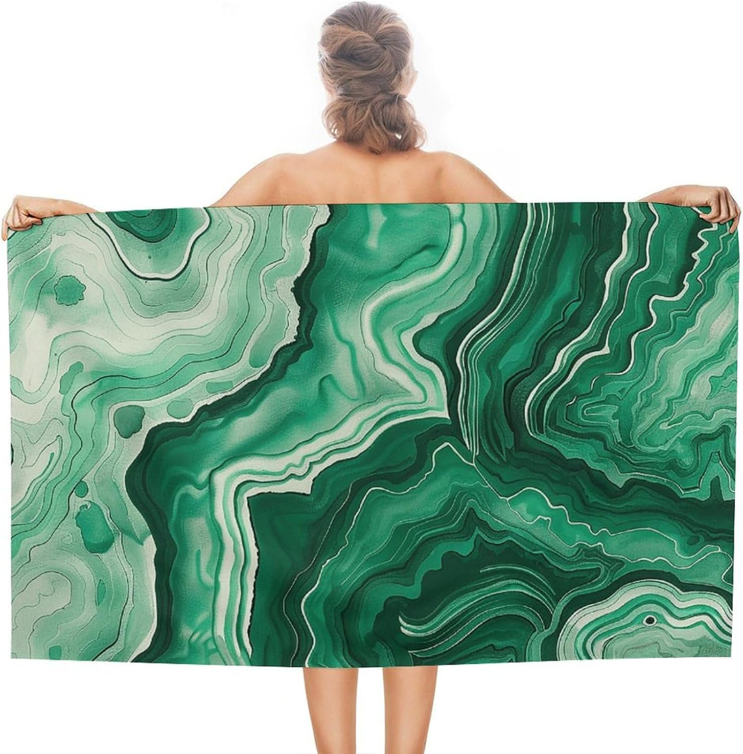 Green and White Ink Beach Towel 31×51 Sandproof Pool Swim Towels Oversized Absorbent Microfiber Bath Towels Soft Beach Blanket Quick Dry Towel for Travel Camping Swimming Gym Yoga