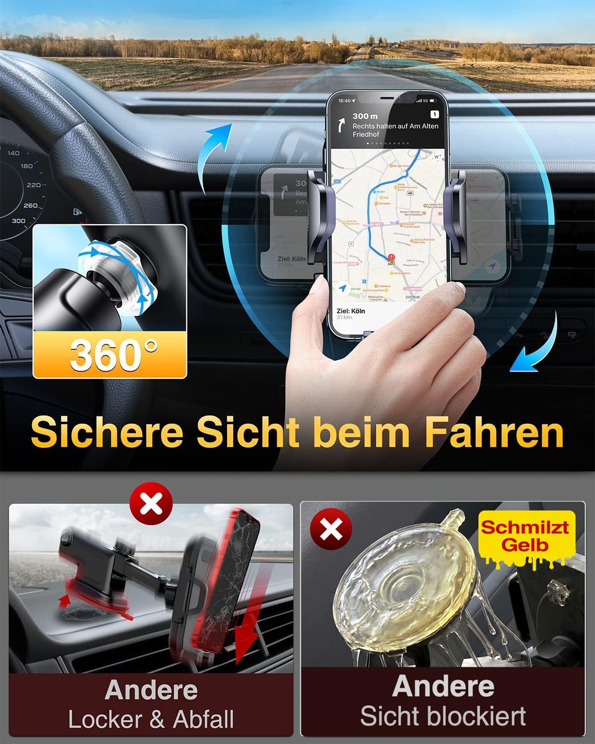 VANMASS 2026 Militärische Handyhalterung Auto Bombenfest Lüftungshaken Handy Halterung Auto Lüftung 100% Sicherer Griff Handyhalter 360°Drehbar Autohalterung Handy Auto für iPhone Samsung Smartphone