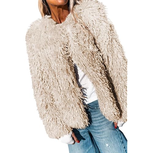 Women's 2025 Winter Coats Fleece Cropped Jacket Faux Fur Long Sleeve Pockets Shaggy Warm Outerwear Fall Clothes