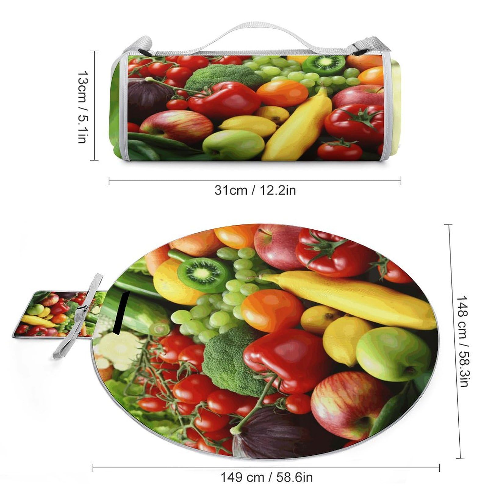 LBKHDS Extra Large Picnic Blanket Beach Blankets,Fresh Vegetables Fruits Print Picnic Blanket,Foldable Beach Blanket for Camping Park Beach Grass
