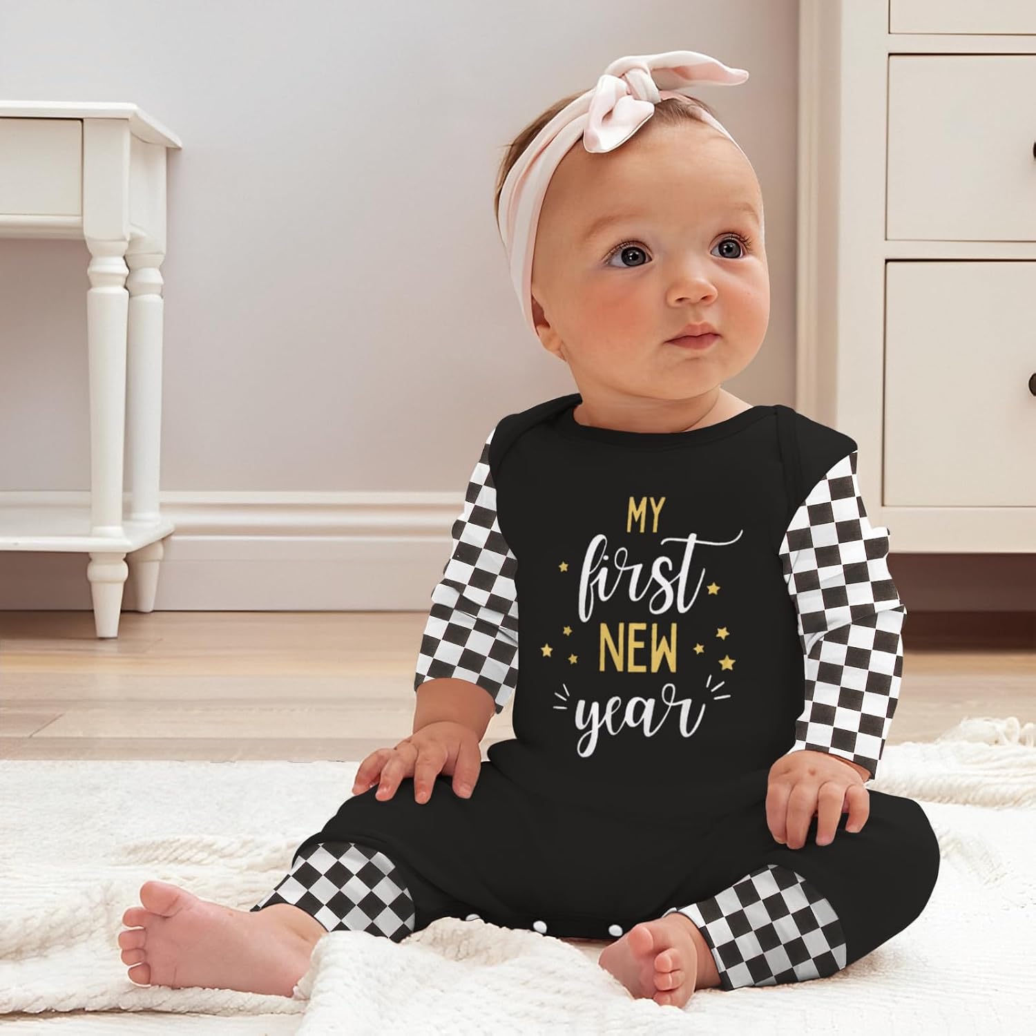 My First New Year Romper for Infant Baby Boy Girl Long Sleeve Shirt Onesie Newborn Outfit Infant Bodysuit Clothes