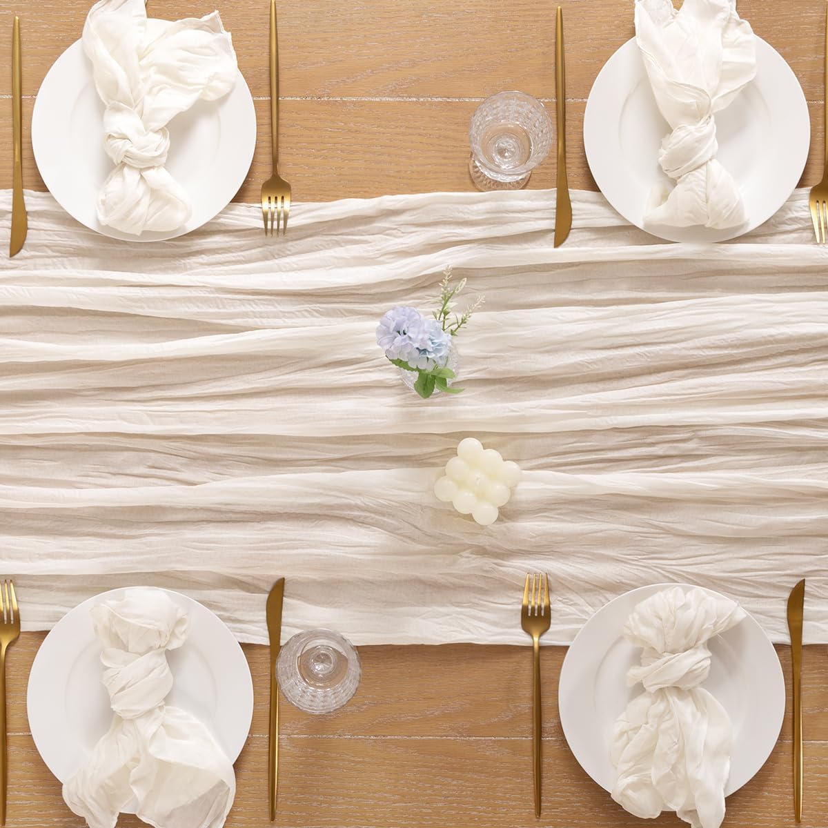 Ivory White Cheesecloth Table Runner 12pcs Mother's Day 10FT Boho Rustic Sheer Gauze Cheese Cloth Table Runner 35x120 Inch for Spring Wedding Bridal Baby Shower Birthday Home Decor