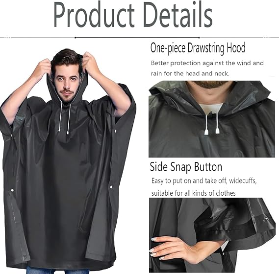 2 Pcs Reusable Poncho Waterproof Adult,Rain Ponchos with Hoods and Sleeves,Rain Jacket Raincoat for Outdoor Hiking Camping Cycling