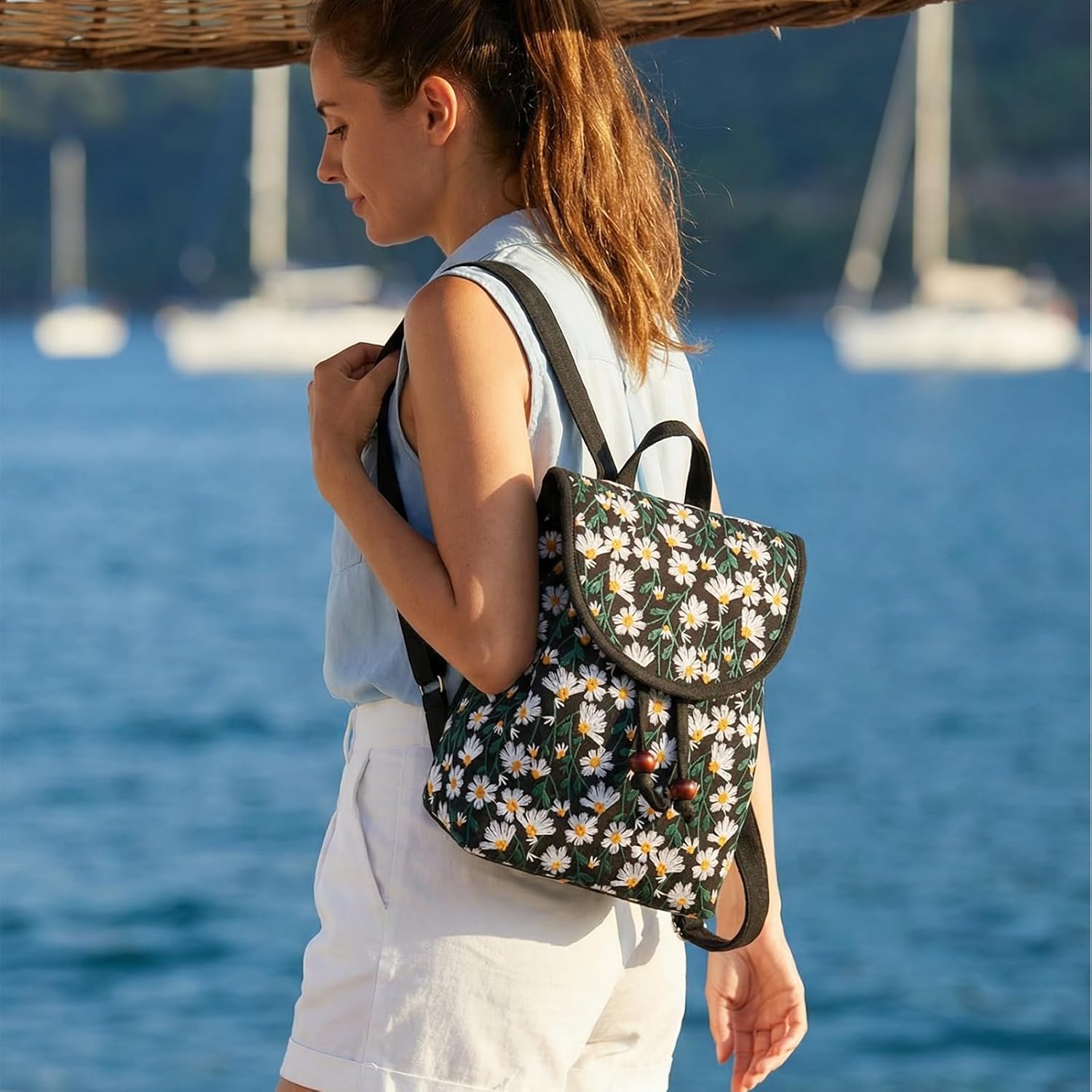 Goodhan Floral Embroidered Backpack Purse for Women Small Travel Handbag Shoulder Bag - Image 2