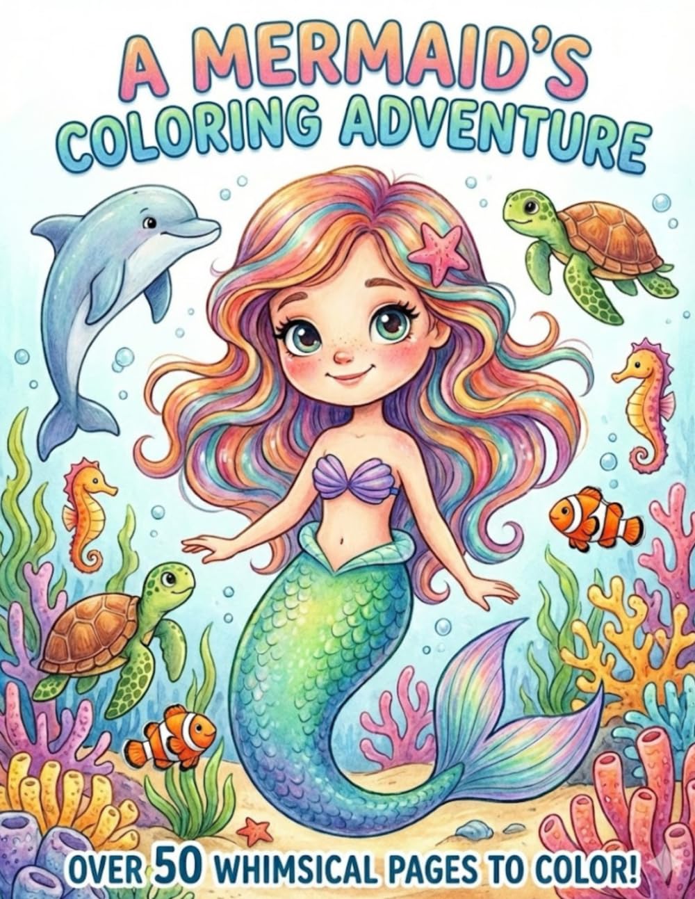 Mermaid Coloring Book for Kids Ages 4–8: Cute Underwater Mermaids, Sea Creatures & Ocean Scenes: 50+ Cute Mermaid & Sea Creature Coloring Pages for Kids Ages 4–8