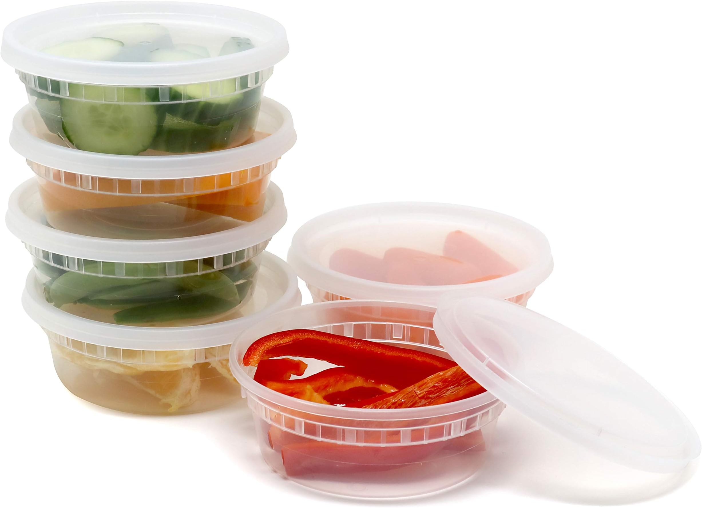 Plastic Food Storage Containers with Airtight Lids 8 oz. - BPA Free, Restaurant Deli Cups, Foodsavers, Portion Control, and Meal Prep Containers, 48 Pack
