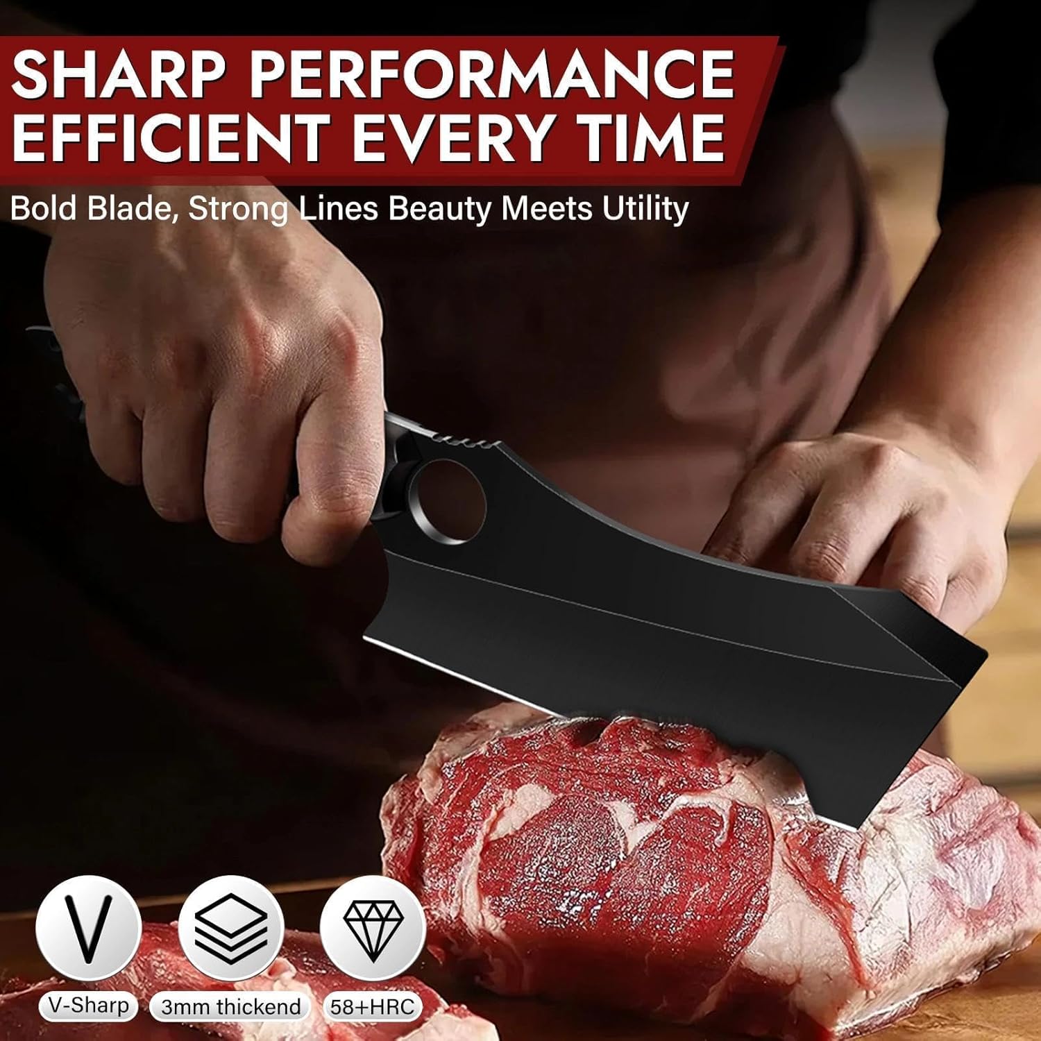 Huusk Cleaver Knife, 6.7 Inch Full Tang Meat Cleaver with Leather Sheath, Vegetable Chopper Butcher Knives for Kitchen, Cooking, BBQ, Gift for Men