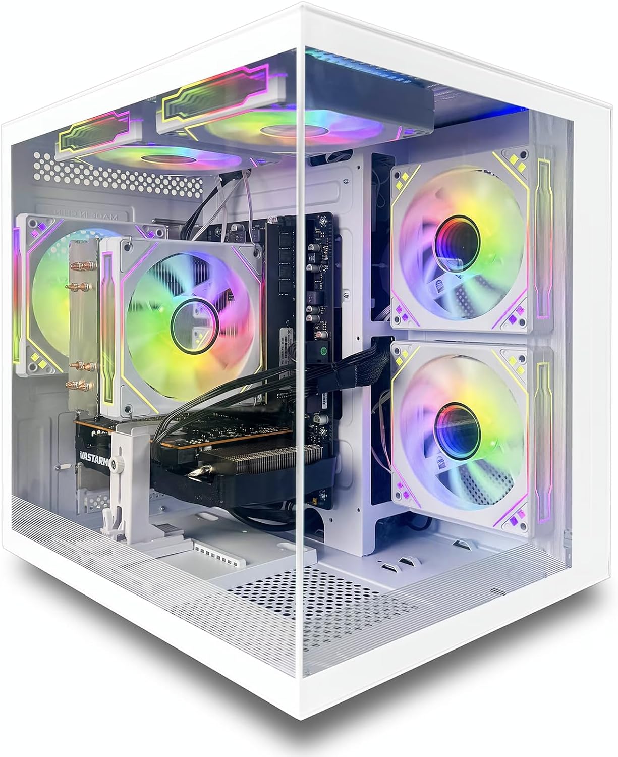 PreBuilt Gaming PC Ryzen 5 5500 3.6G(6Core 12Threads Up to 4.2G) Radeon RX6500XT 4G,DDR4 16G Nvme 512G SSD Tower Desktop Computer for Home (White, 6500XT 4G, 512, GB, DOS, GB, 16)