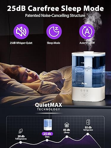 Miniatura 2 de FreAire Humidificadores de niebla fría para dormitorio, humidificador de aire inteligente de llenado superior silencioso de 25 dB para bebé, trabajo