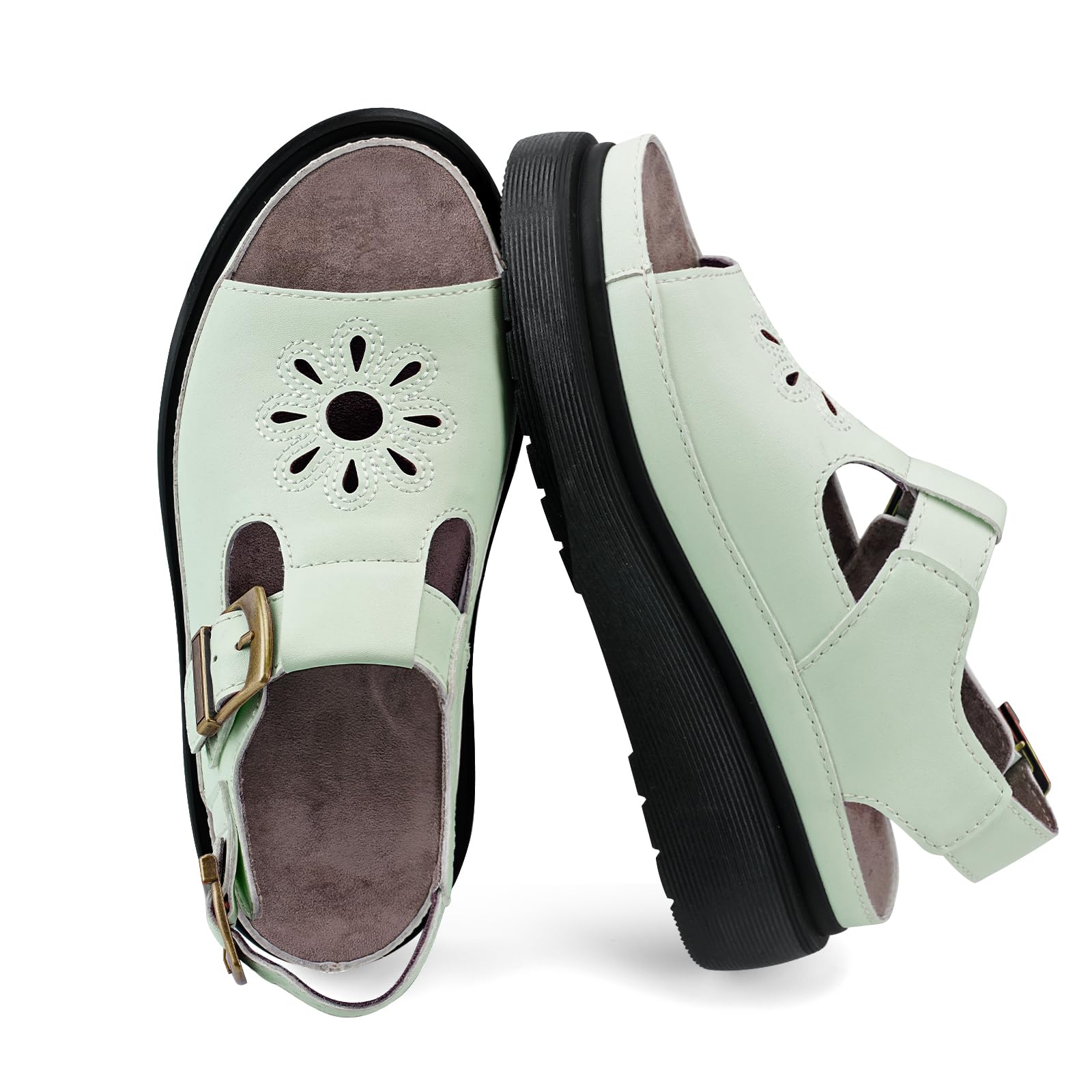 Platform Sandals for Women Chunky Ankle Buckle Casual Open Toe Comfortable Flower Decoration Fisherman Sandals