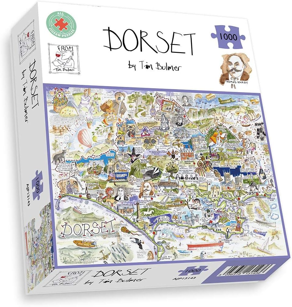 Comical Map of Dorset, Artwork by Tim Bulmer - 1000 Piece Puzzle for Adults, Large Puzzle 66cm X 50cm in Size. Challenging to Complete But Fun and Humorous