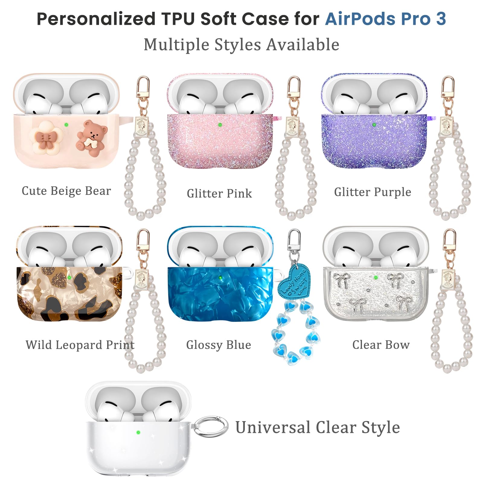 Amazon | HMGES Airpods Pro 3用かわいいケース、パールキーチェーン