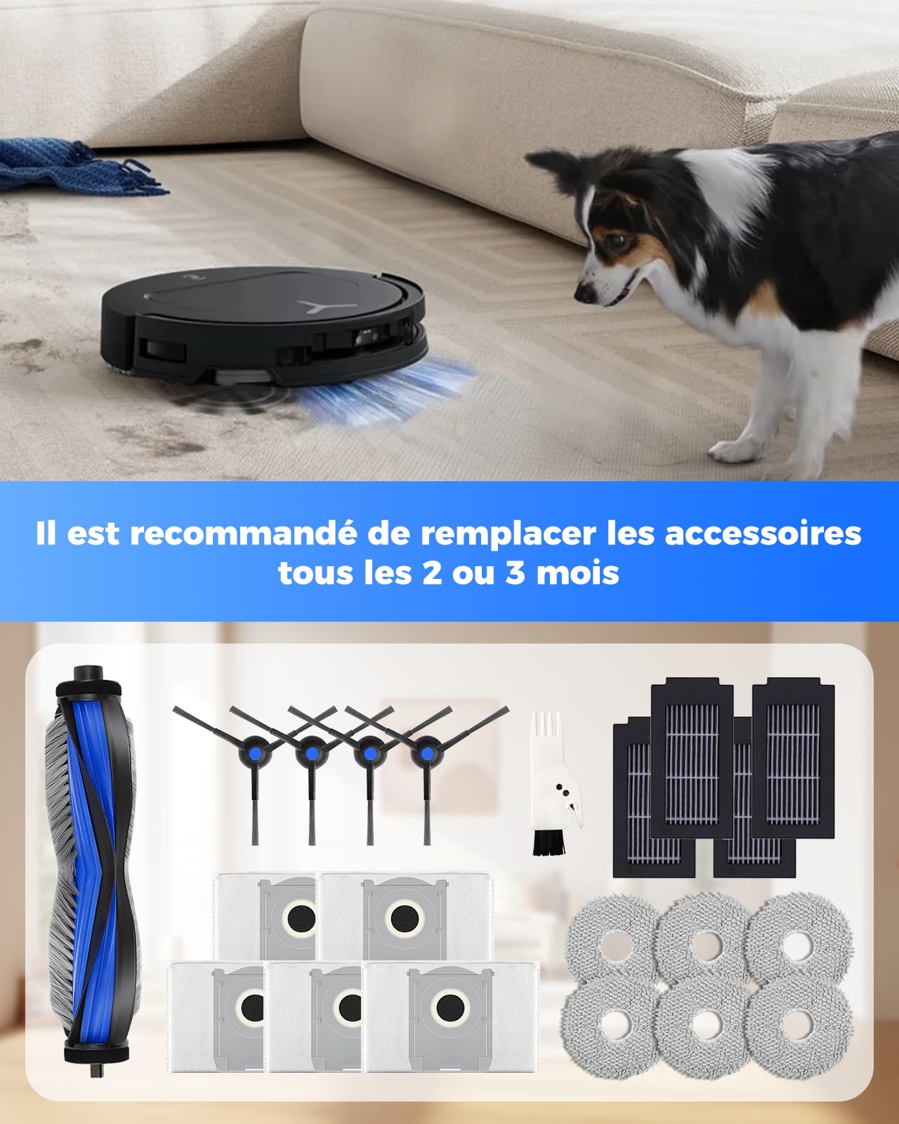Accessoire Ecovacs Deebot T50 PRO OMNI Gen2 Aspirateur Brosse Principale Brosses Latérales Lingettes Filtres Sacs