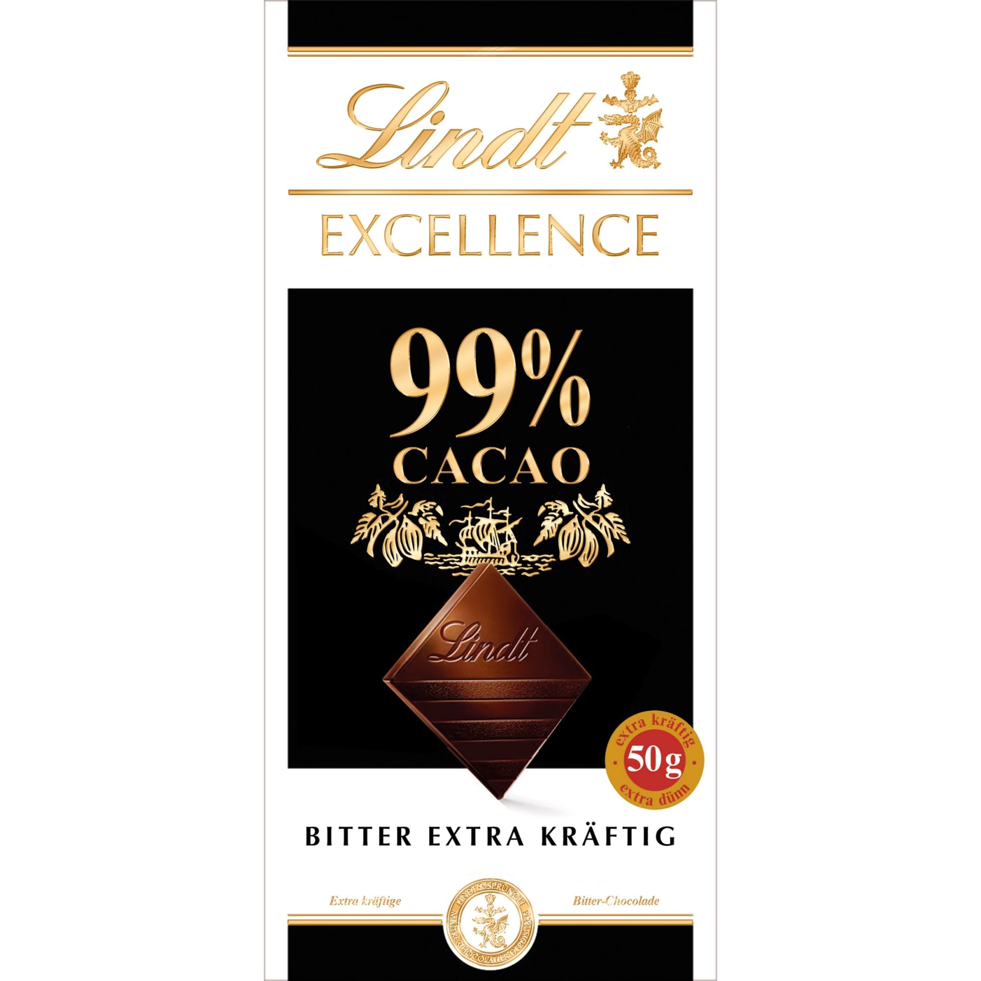 Lindt Schokolade | EXCELLENCE Tafel 99% | 50g | kräftige Zartbitter-Schokolade mit intensivem Kakao-Geschmack | vegane Schokoladen-Tafel