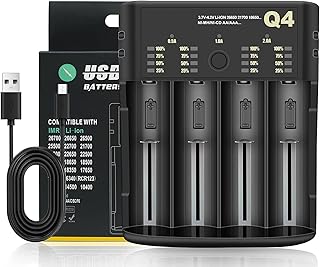 18650 Battery Charger Quick Charger 4-Slot Rechargeable Battery Charger for 3.6-4.2V Li-ion Battery: 10440 16340 18650 18700 20700 21700 22650, 1.2-2.4V Ni MH/Ni CD: AAAA,AAA,AA,A,SC,C