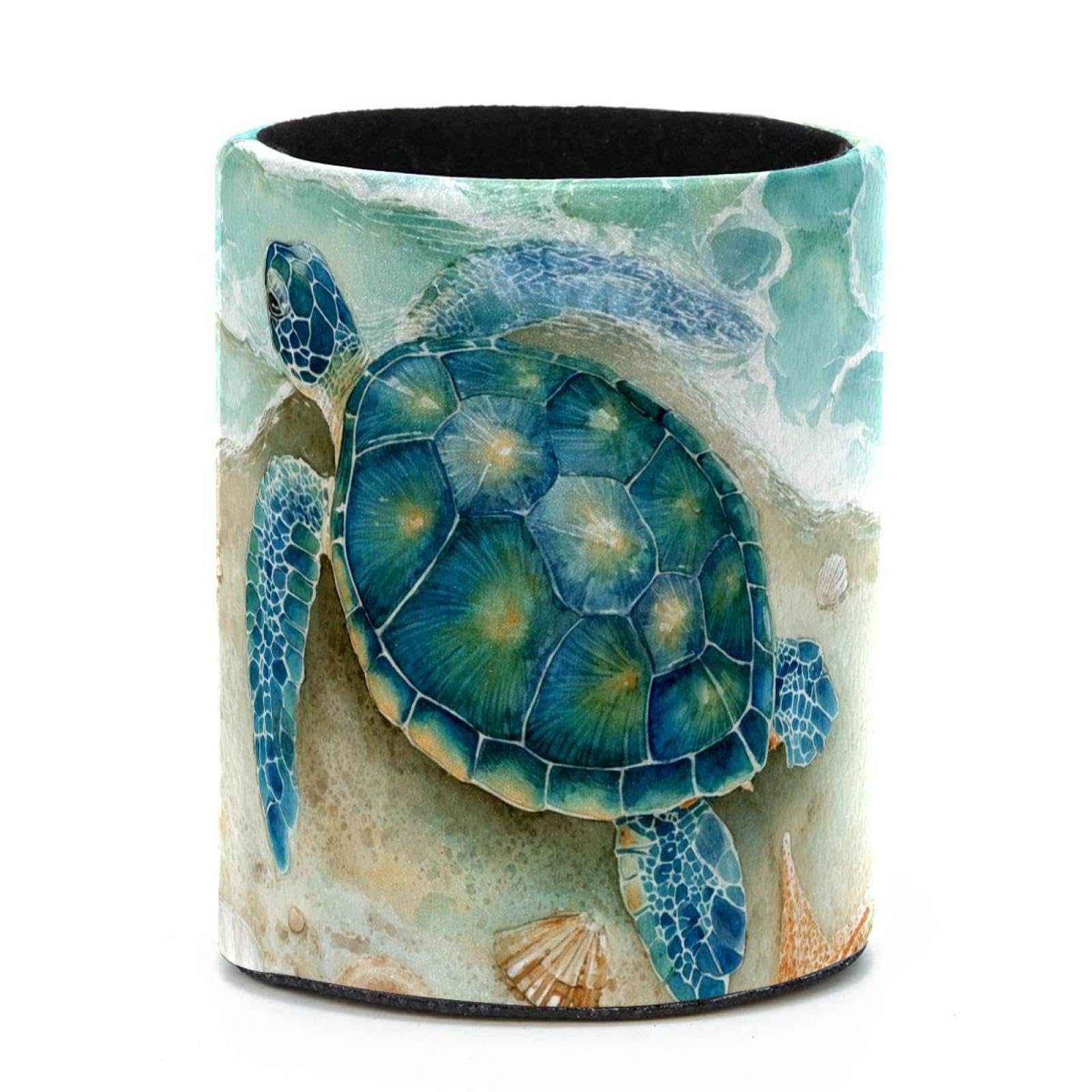 VAPOKF Round Pencil Holders for Desk, Sea Turtle and Ocean Wave Pen Holders Pen Pot Makeup Brushes Storage Desktop Stationery Supplies Organiser for Home Office