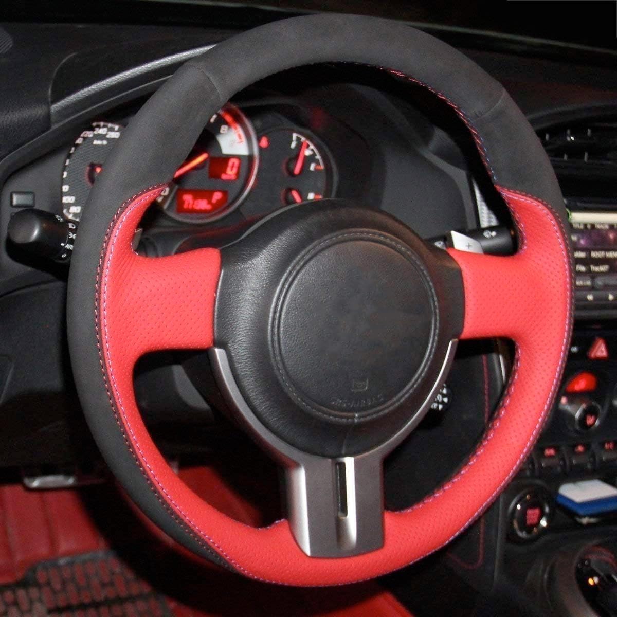 Loncky Genuine Leather Auto Custom Steering Wheel Covers for Scion FR-S 2013 2014 2015 2016 / Subaru BRZ 2013-2016 / Toyota 86 Accessories