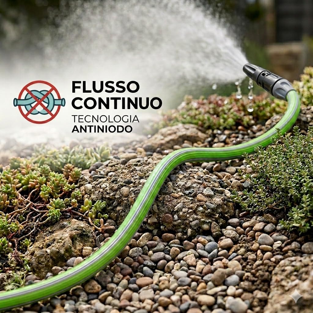 Tubo Estensibile da Giardino 14m 1/2'' Kit Completo con Lancia, Anti-Nodo, Antitorsione, Atossico, Raccordi Rapidi, Made in Italy